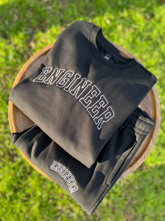 Engineer Embroidered Black Sweat Set for Women
