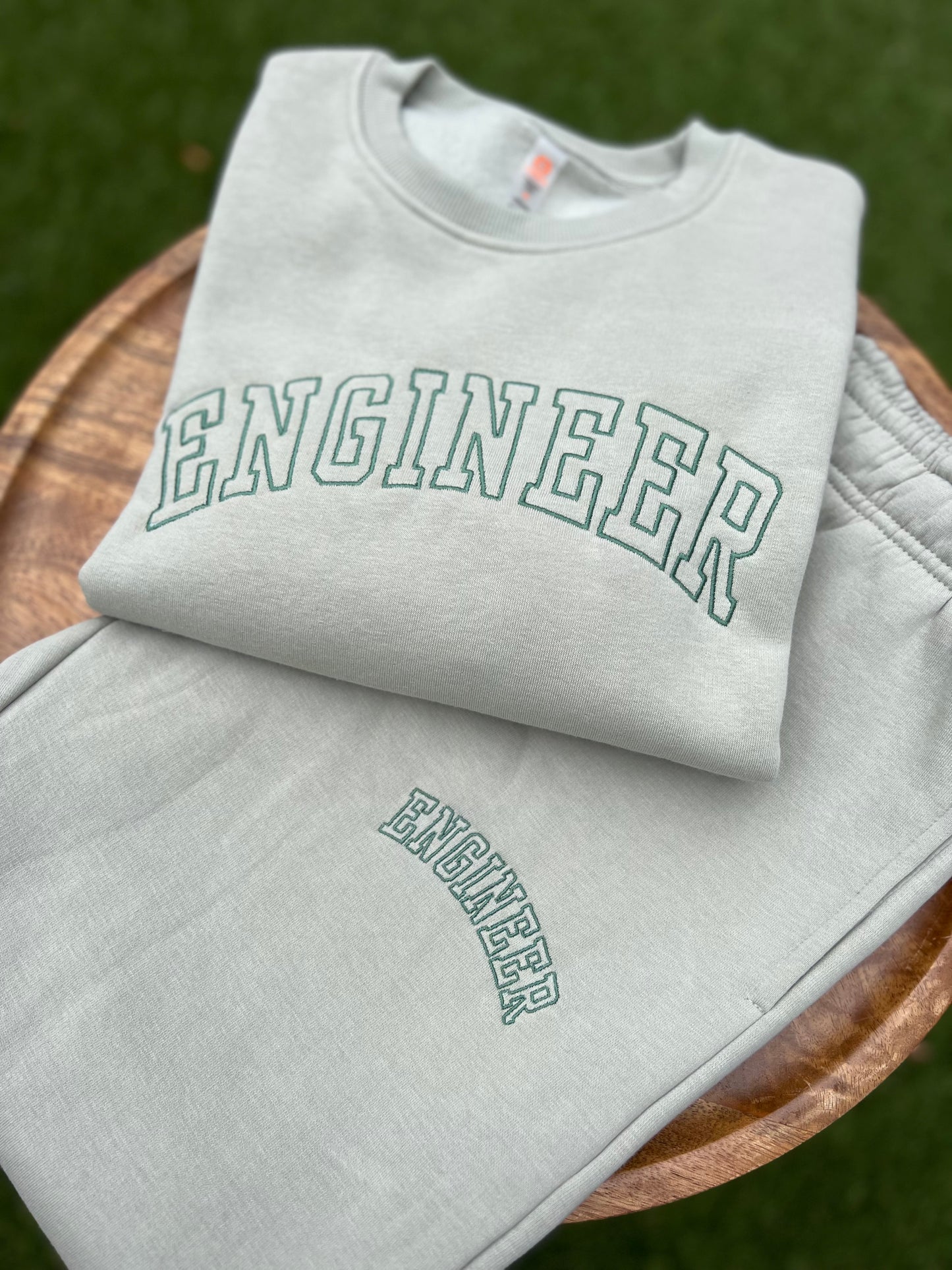 Engineer Embroidered Sage Sweat Set for Women