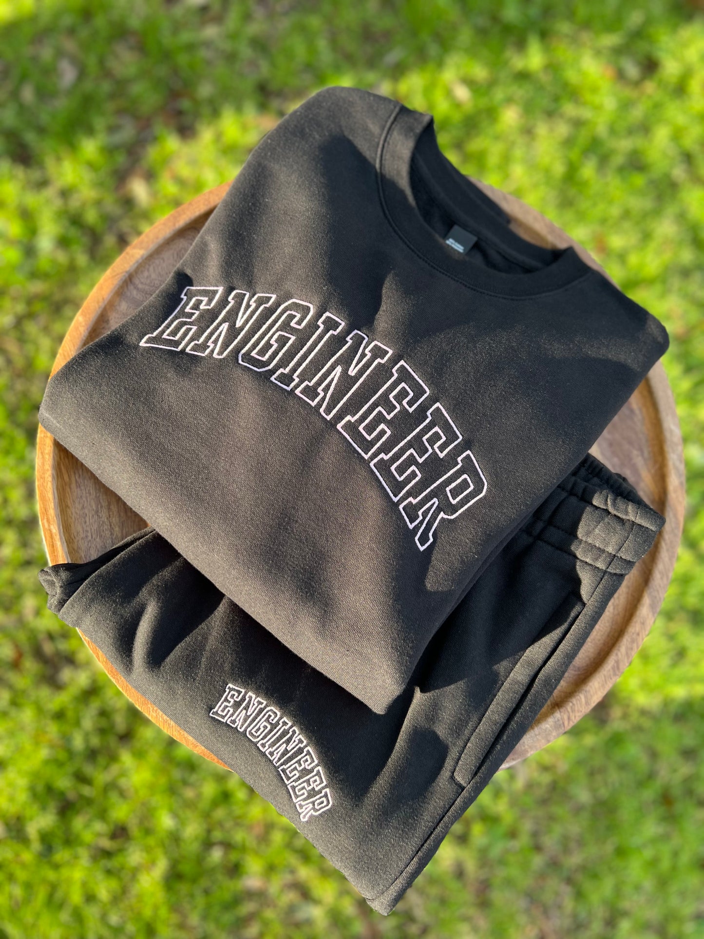 Engineer Embroidered Black Sweat Set for Women