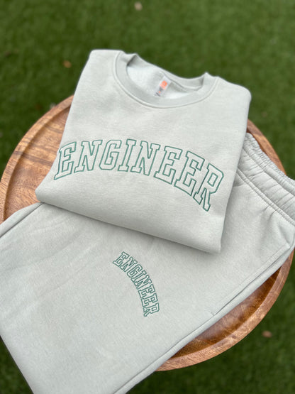 Engineer Embroidered Sage Sweat Set for Women