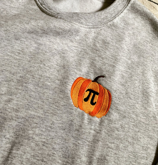 Pumpkin Pi Embroidered Grey Sweatshirt